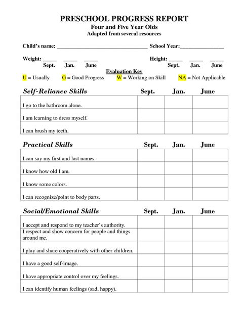 montessori preschool report card template pdf